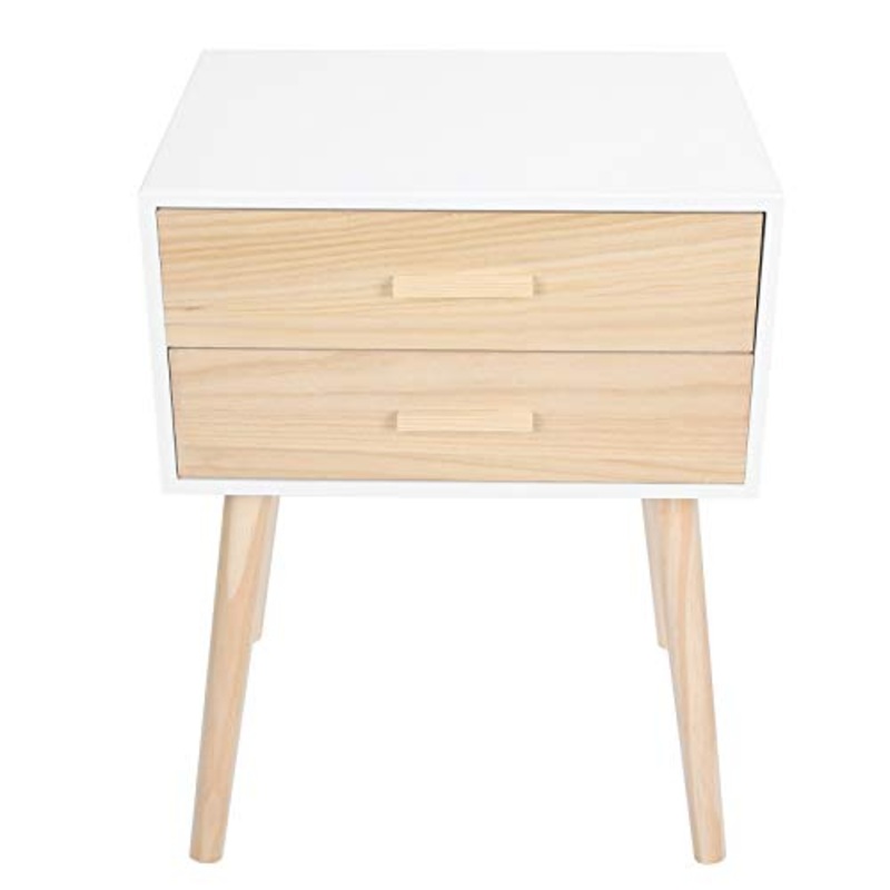 ffu Comodino in Legno Massello E Due Cassetti, Comodino in Legno Moderno Comodino da Comodino per Camera da Letto per La Casa