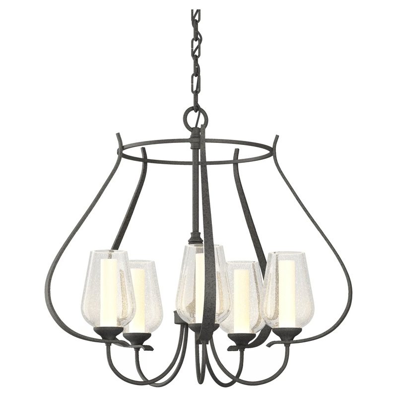 Flora 5-Arm Chandelier Natural Iron Seeded Glass with Opal Diffuser (ZS)