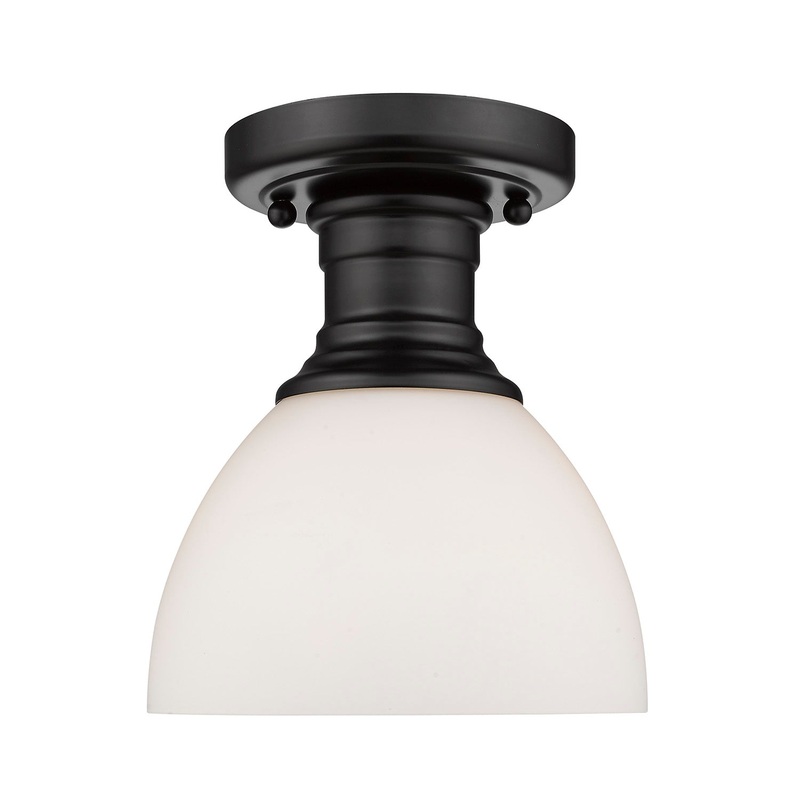 Hines Semi-flush in Matte Black with Opal Glass