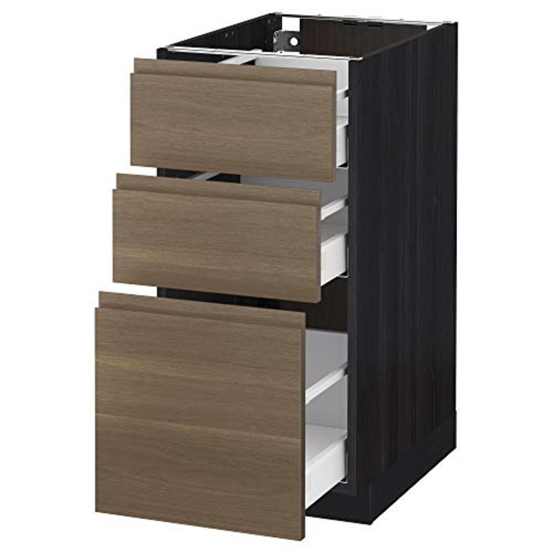 METOD/MAXIMERA mobile base con cassetti 3 40×62.1×88 cm nero/noce Voxtorp