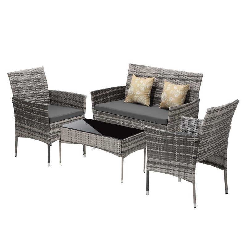 Outdoor Furniture 4PCS Set Chairs Table Wicker Grey