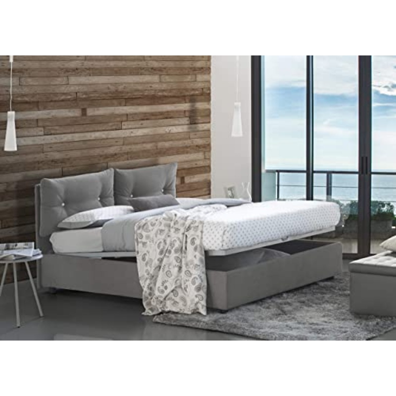 Talamo Italia Letto contenitore Una piazza e mezza Giulia, Made in Italy, Letto con rivestimento in tessuto, Apertura frontale, con materasso cm 120×190 incluso, Grigio