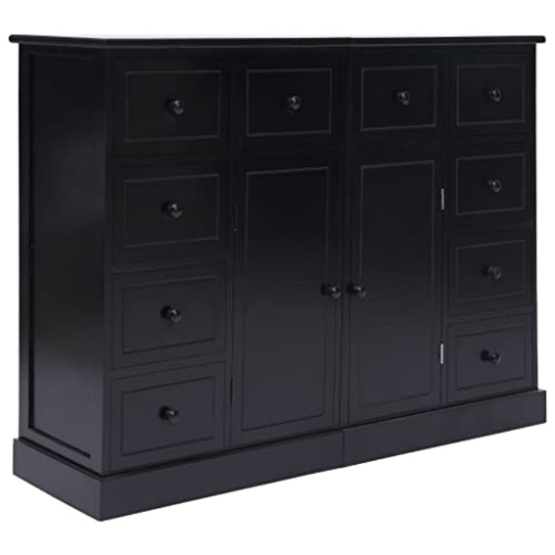 vidaXL Credenza con Ante e Cassetti Elegante Robusta Pratica Cassettiera Arredo Casa Nera in MDF Pomelli in Metallo Legno Massello Paulownia