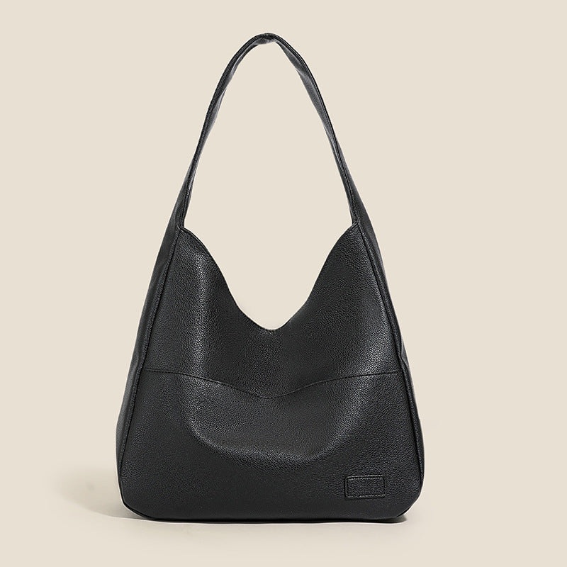 Black Retro PU Leather Tote Bag for Women – Casual Single Shoulder Crossbody Bag