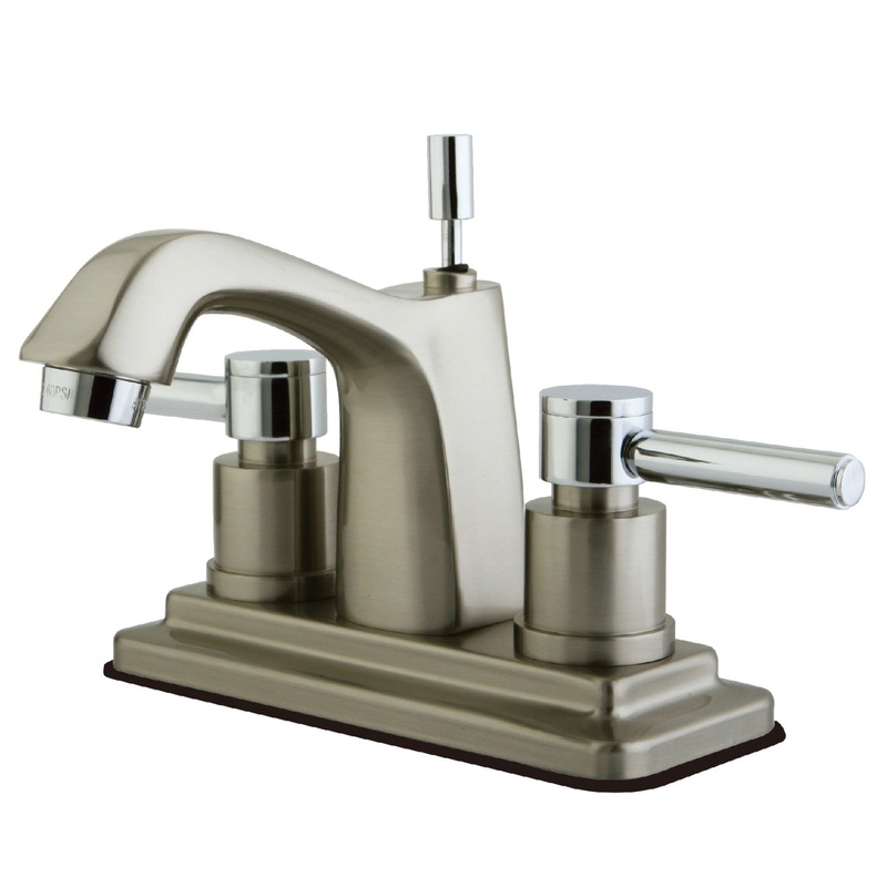 Concord KS8647DL Two-Handle 3-Hole Deck Mount 4″ Centerset Bathroom Faucet with Brass Pop-Up, Brushed Nickel/Polished Chrome