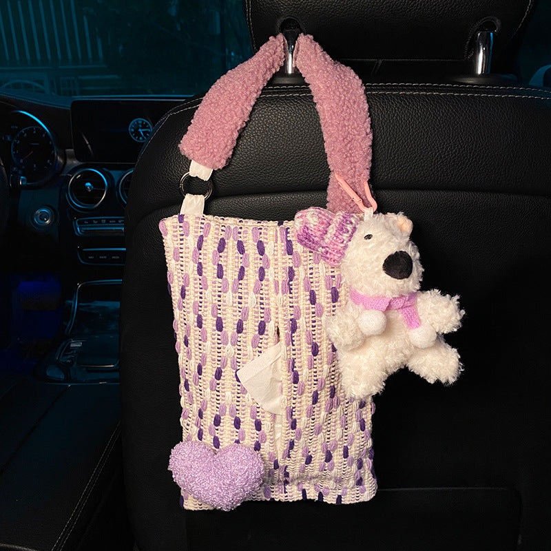 Cute Purple Bear Car Tissue Holder – Woven Design