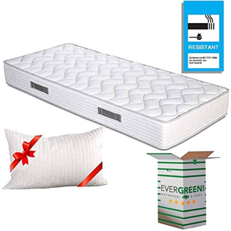 EVERGREENWEB Materasso Singolo 90×190 in Waterfoam Alto 20 cm con Cuscino Memory Foam Gratis, Ortopedico, Rivestimento Bianco Effetto Massaggiante, Certificato IGNIFUGO UK Cigarette Test ANTIFIAMMA
