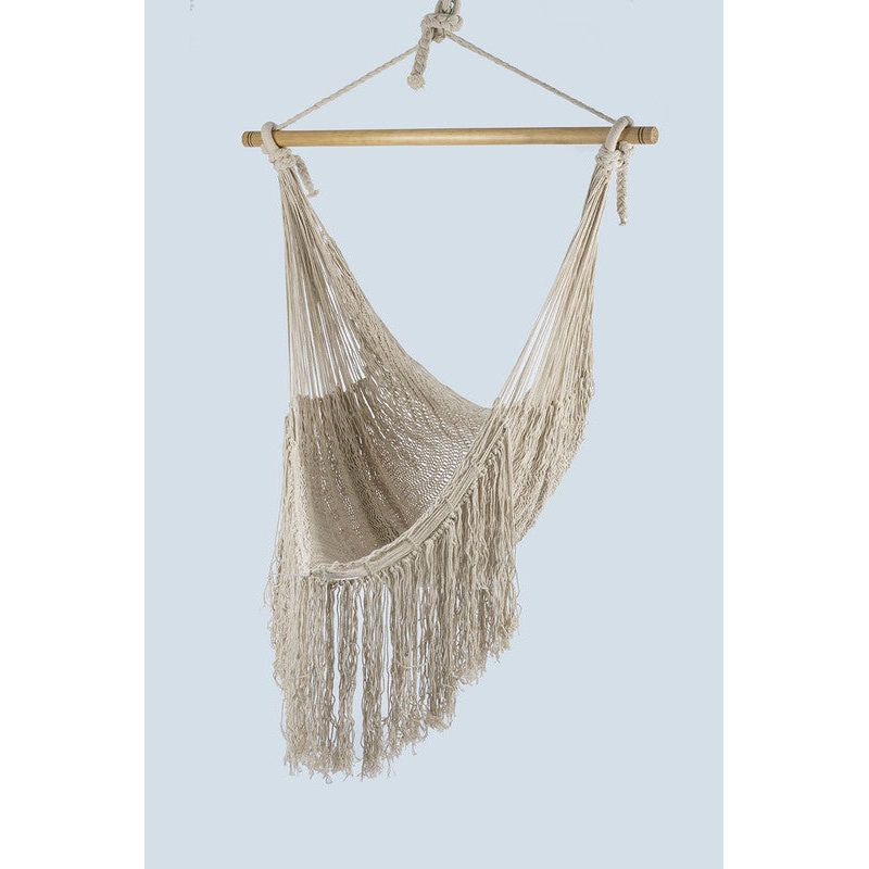 Fringed Cotton Rope Mexican Hammock Swing from Mexico in Ivory