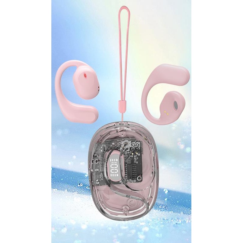 OWS Open-Ear TWS Earbuds with AI Translation – Bluetooth 5.4, 360 ACS Sound, LED Display Case(Pink)