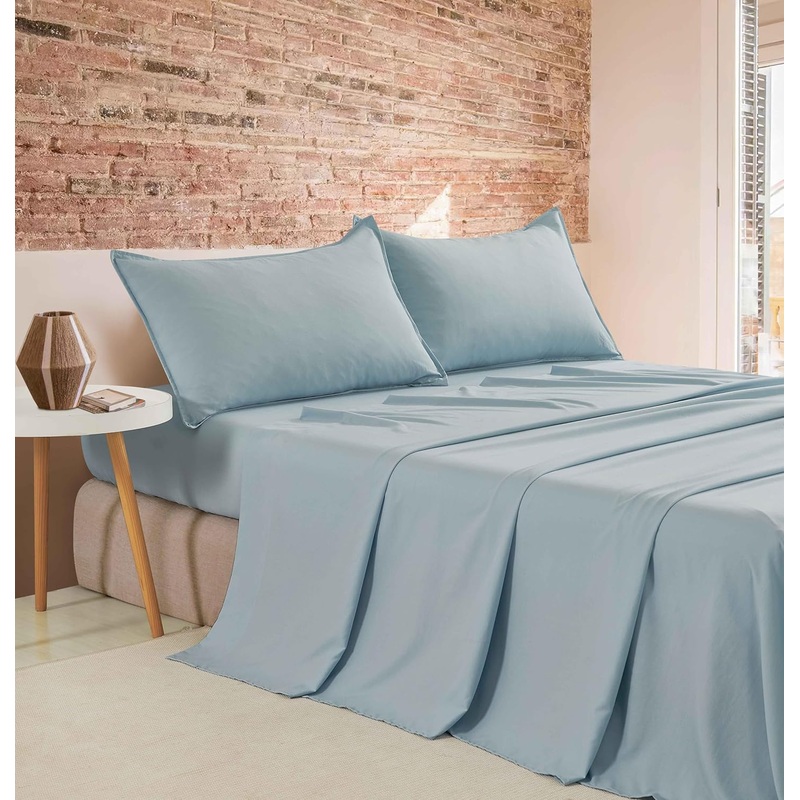 Vintage Washed Microfibre Sheet Set (Blue, Queen)