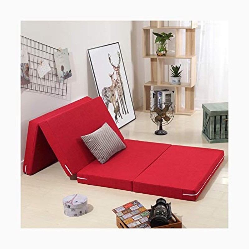 YANGLY 10 Centimetri di Spessore Multifunzionale Materasso Pieghevole Fold 4 Materasso for Pausa Pranzo Mats, Mats Gioco, Tatami, Letti A Castello (Color : Red, Size : 59x79inch)