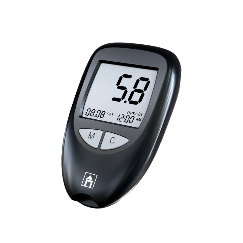 Black Home Blood Glucose Meter – English Version Medical Automatic Blood Sugar Tester with Strips