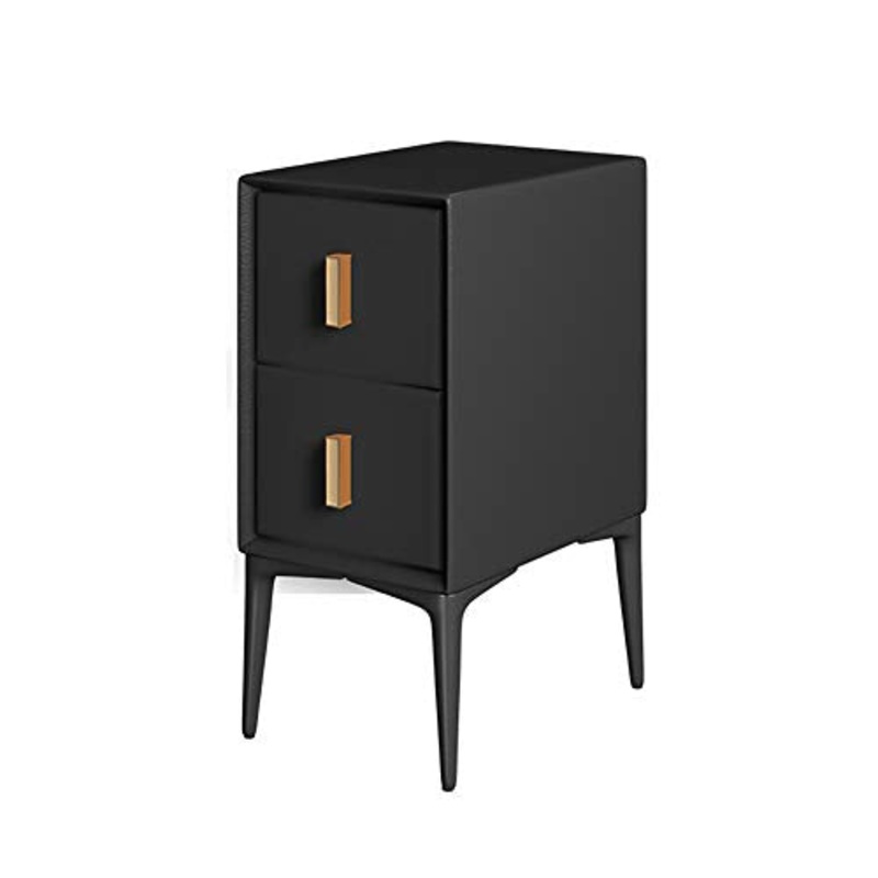 JKGHK Comodino in Legno Massello con 2 Cassetti, Tavolino Laterale Piccolo con Portaoggetti, Schedario, Ripiani per Archiviazione per Ufficio in Casa,Nero