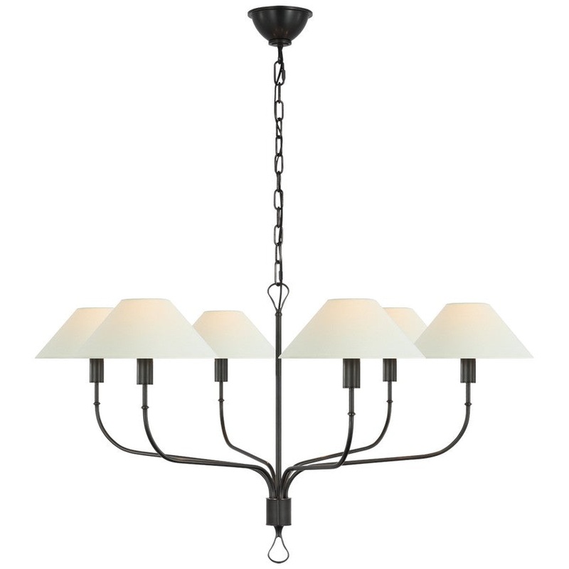 LED Chandelier from the Griffin Collection in Bronze And Chocolate Leather Finish by Visual Comfort Signature