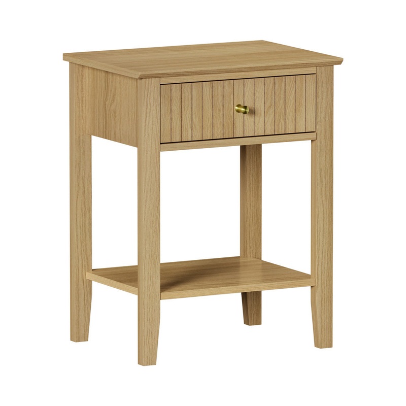 Oikiture Bedside Table with 1 Drawer Open Shelf Nightstand Natural