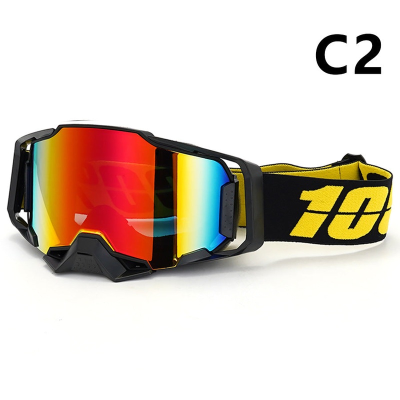 Professional Motocross & Ski Goggles – HiPER Lens, TPU Frame(Black frame with yellow belt and red lens)