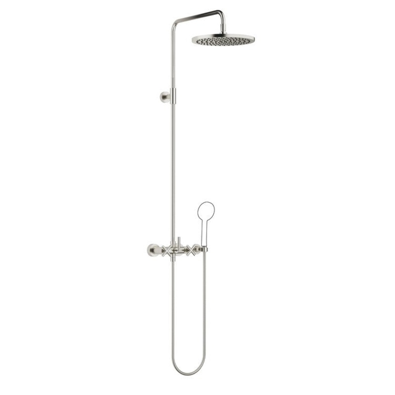 Shower Set TARA Exposed with Mixer Less Handshower 3 Cross/Lever Brushed Platinum 1.8 Gallons per Minute