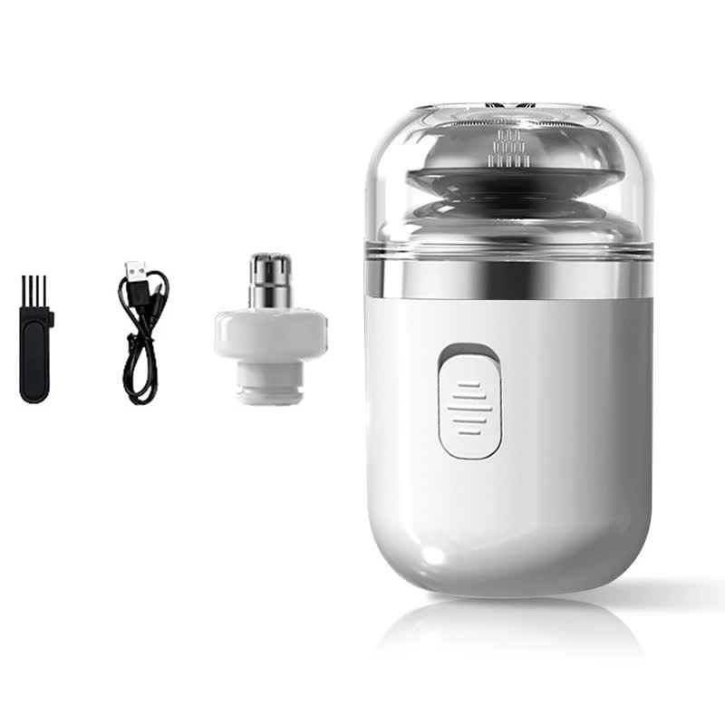 White Portable Mini Electric Shaver for Men – USB Fast-Charge Travel Razor with Washable Head & Nose Trimmer Attachment