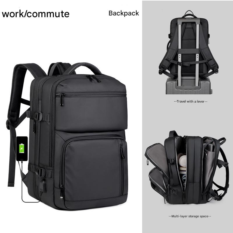 Black Expandable Business Travel Backpack with USB Charging Port – Water-Resistant Laptop Bag for Commuting & Carry-On