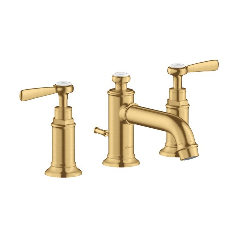 Lavatory Faucet Montreux Widespread 8 Inch Spread 2 Lever ADA Brushed Gold Optic 1.2 Gallons per Minute Rigid Pop-Up 3 Hole 1-1/8 Inch
