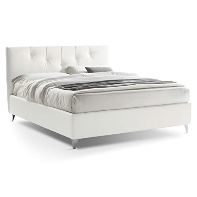 LettoFacile montalo in 30 Minuti – Letto Matrimoniale Vesta in Ecopelle Bianco con Rete e Box contenitore – Made in Italy (160 x 190 cm)
