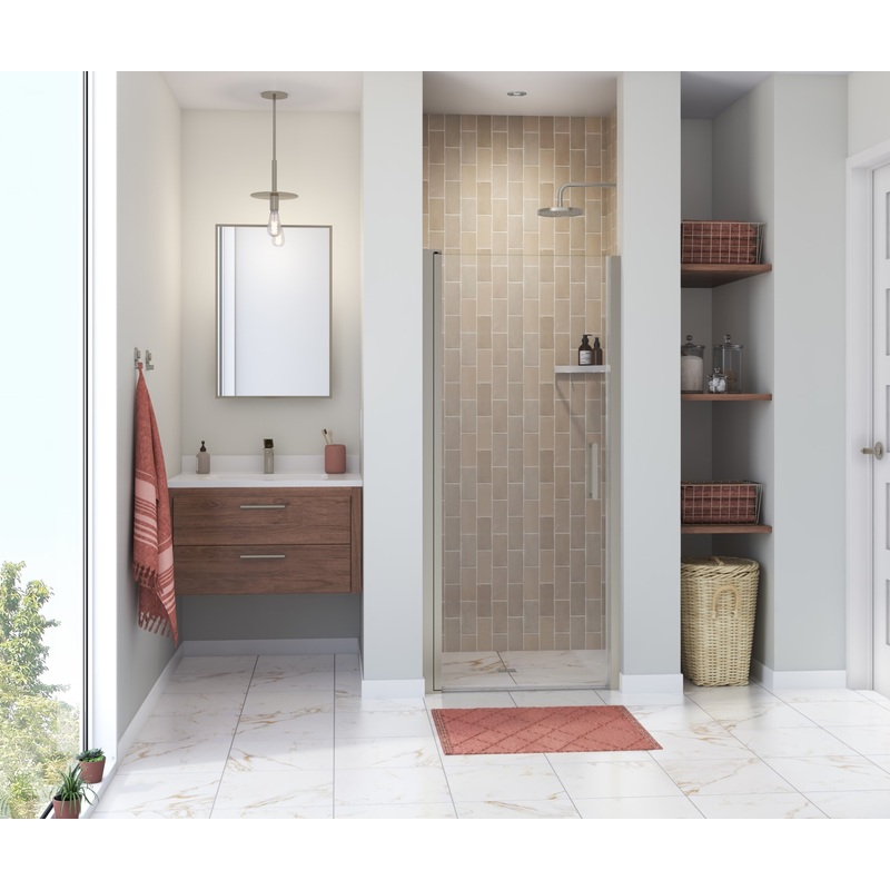 MAAX 138263-900-305-100 Manhattan 29-31 x 68 in. 6 mm Pivot Shower Door for Alcove Installation with Clear glass & Round Handle in Brushed Nickel