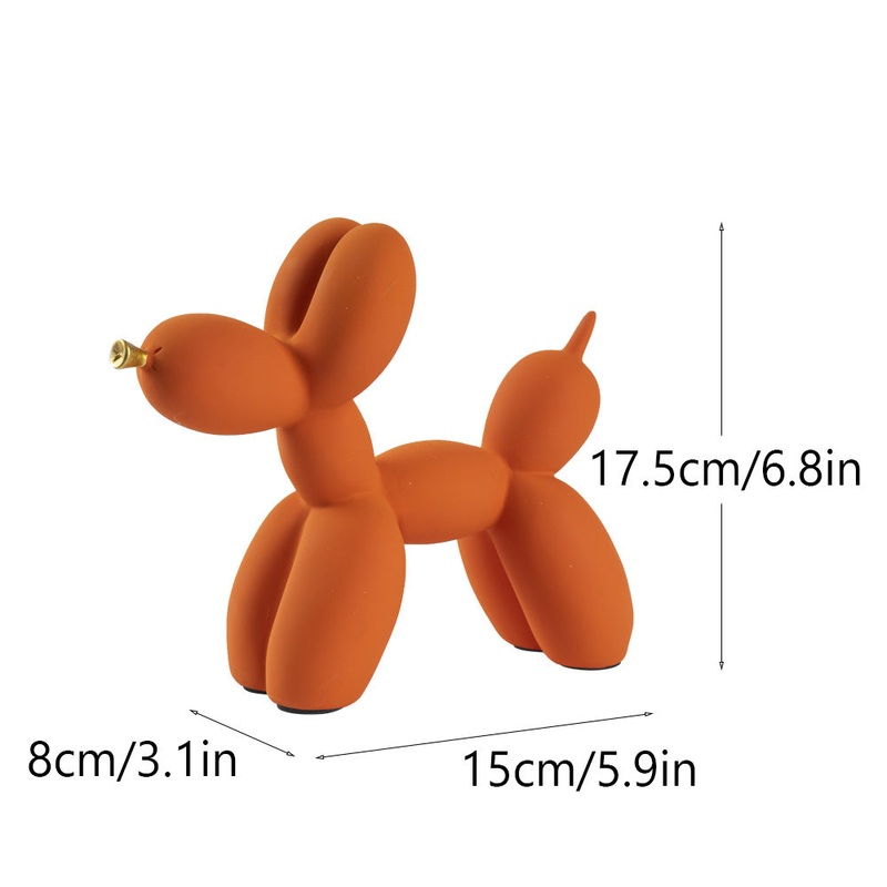 Orange Modern Resin Balloon Dog Sculpture – Playful Art Figurine with Golden Snout Accent