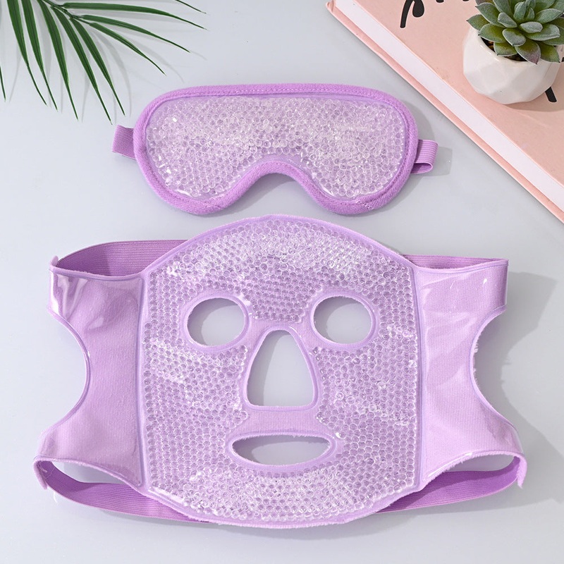 Purple Reusable Cooling Gel Bead Face Mask and Eye Mask Set – Soothing Therapy for Puffy Eyes, Headaches and Facial Relaxation