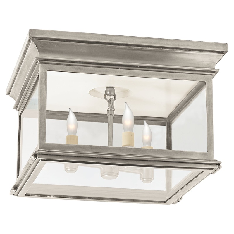 Three Light Flush Mount from the Club Square Collection in Antique Nickel Finish by Visual Comfort Signature