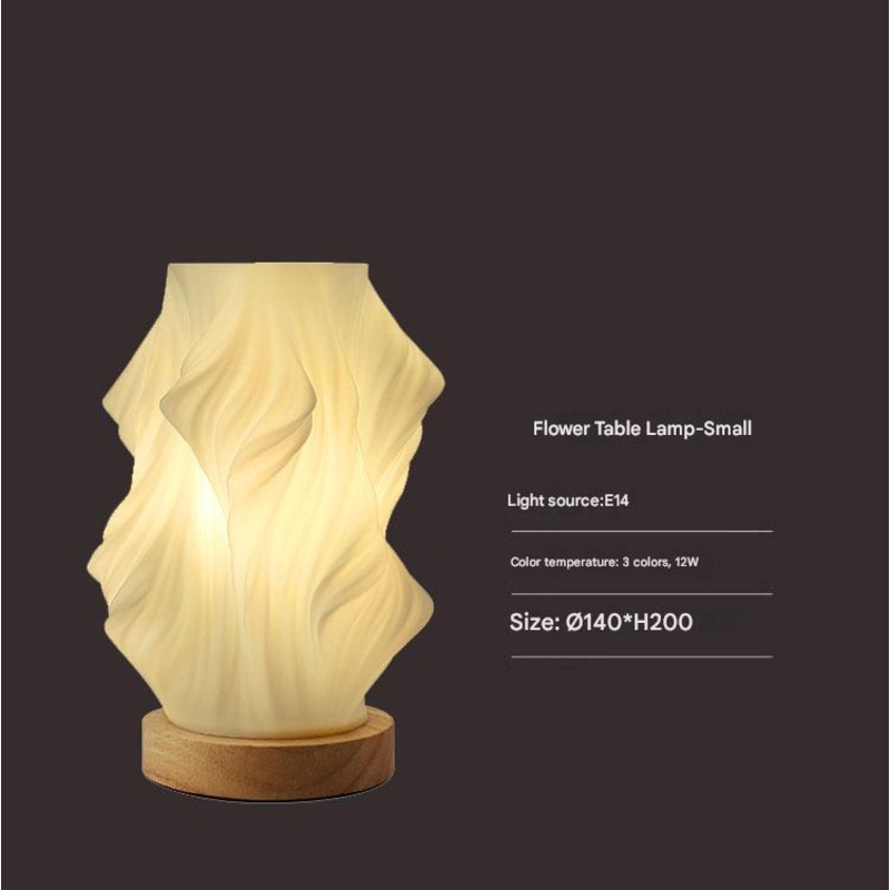 Unique Pleated Design Table Lamp – 3D Printed Washable Shade, Wooden Base, Adjustable LED (Flowers)