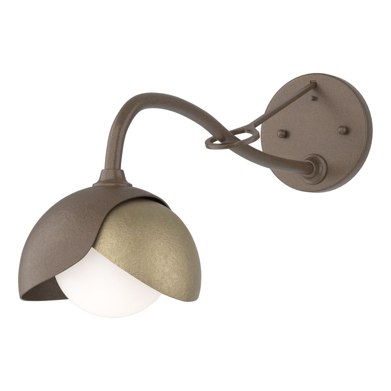Brooklyn 1-Light Double Shade Long-Arm Sconce Bronze Soft Gold