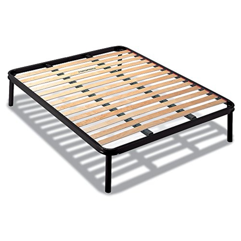 Dormidoro Rete Letto Ortopedica Matrimoniale 160x190cm | 13 Doghe Legno Faggio | Struttura Acciaio 50mm | Piedi Avvitabili | Anticigolio | Doppia Barra Centrale | Altezza Totale 35cm