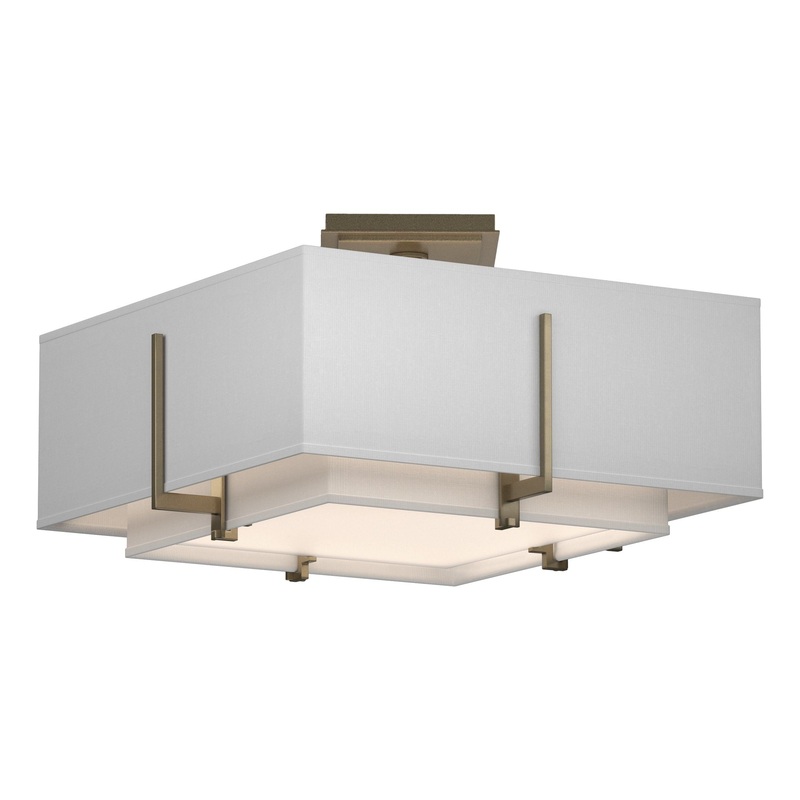 Exos Square Small Double Shade Semi-Flush Soft Gold Natural Anna Inner Shade & Natural Anna Outer Shade