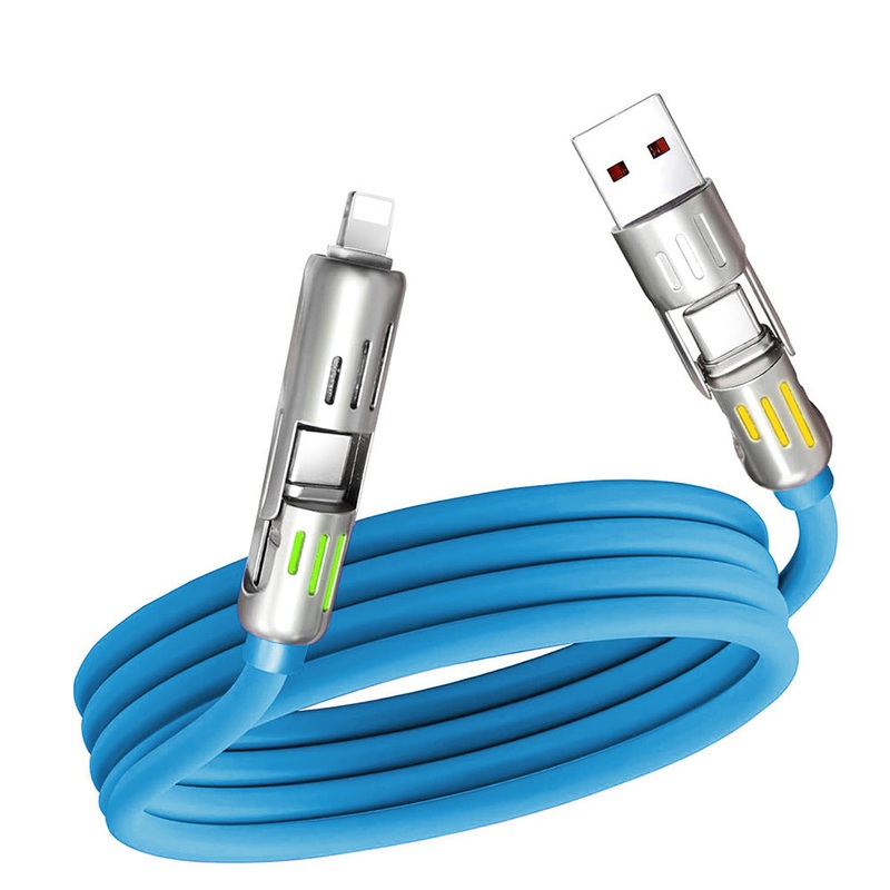 Universal PD Fast Charging Cable with LED Indicator – Zinc Alloy, Durable 1.5m Silicone Cord – Multiple Connector Options(Blue)