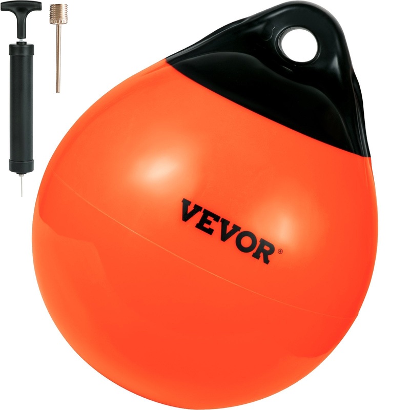 VEVOR Boat Buoy Balls, 15″ Diameter Inflatable Heavy-Duty Marine-Grade PVC Marker Buoys, Round Boat Mooring Buoys, Anchoring, Rafting, Marking, Fishing, Orange