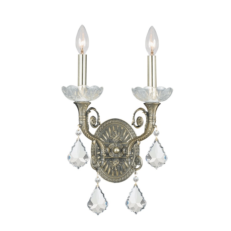 Crystorama 1482-HB-CL-S Majestic Two Light Wall Sconce Historic Brass (Discontinued)