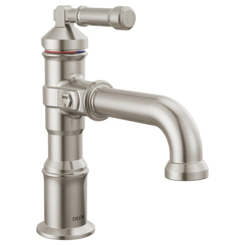 Lavatory Faucet Broderick 1 Lever ADA WaterSense Lumicoat Stainless 1.2 Gallons per Minute Less Drain 1 Hole