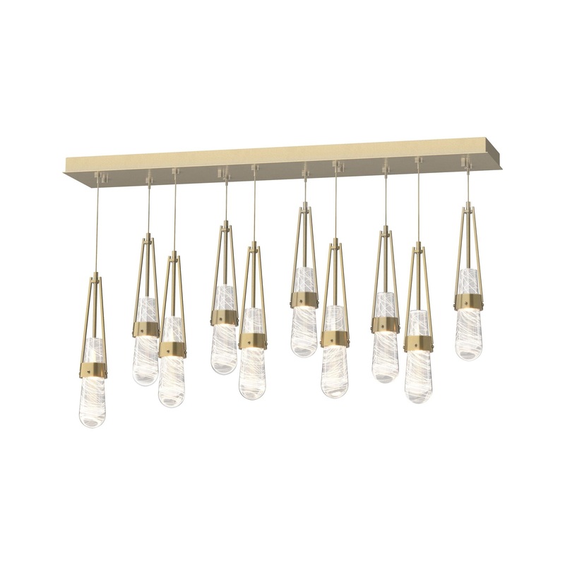 Link 10-Light Blown Glass Pendant Modern Brass Clear Glass with White Threading (YJ)