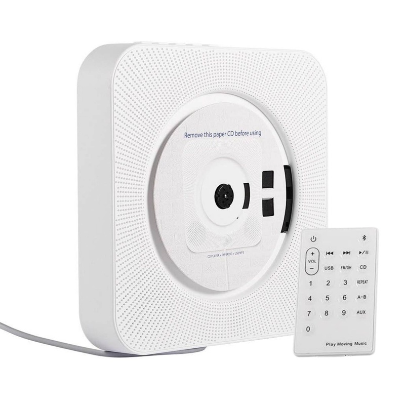 Tooleroo Wall Mountable CD Player Speaker – Bluetooth HiFi FM Radio White
