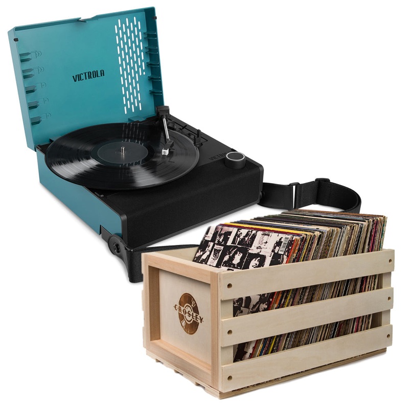 Victrola Revolution Go Turntable – Blue + Bundled Record Storage Crate