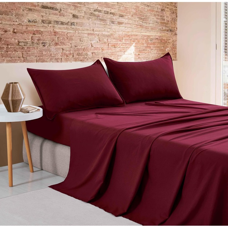 Vintage Washed Microfibre Sheet Set (Burgundy, Double)