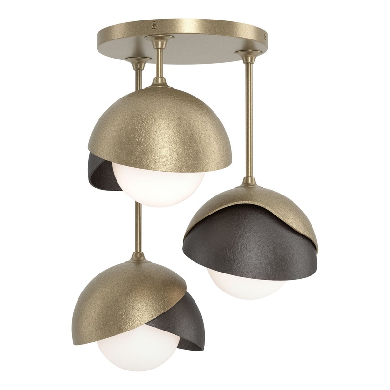 Brooklyn 3-Light Double Shade Semi-Flush Soft Gold Oil Rubbed Bronze