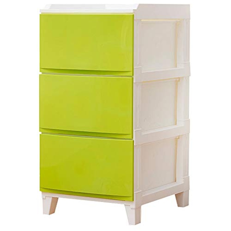 Cassettiera comodino in plastica semplice contenitore con 20 KG armadio multi-strato cucina bagno camera da letto, tre piani, bianco, verde