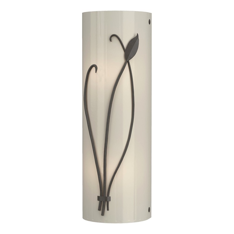 Forged Leaf and Stem Sconce Dark Smoke Ivory Art Glass (CC) Left