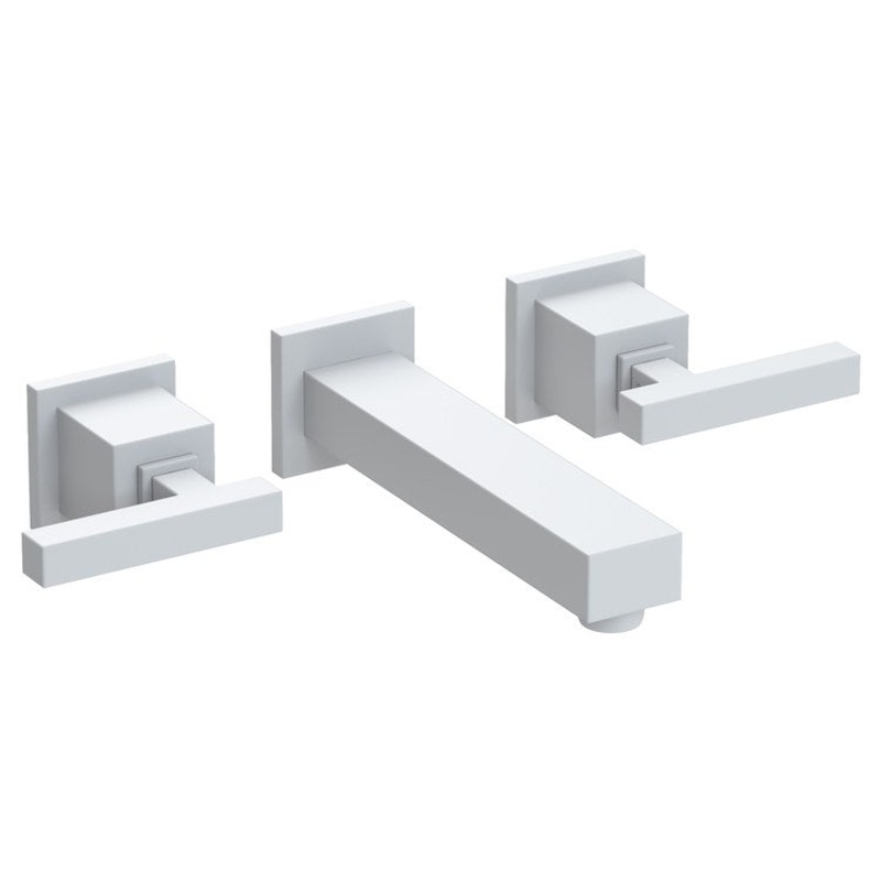 Lavatory Faucet Cube 2 Wall Mount 8 Inch Spread 2 Lever ADA Matte White 1.2 Gallons per Minute Brass Spout Height Inch