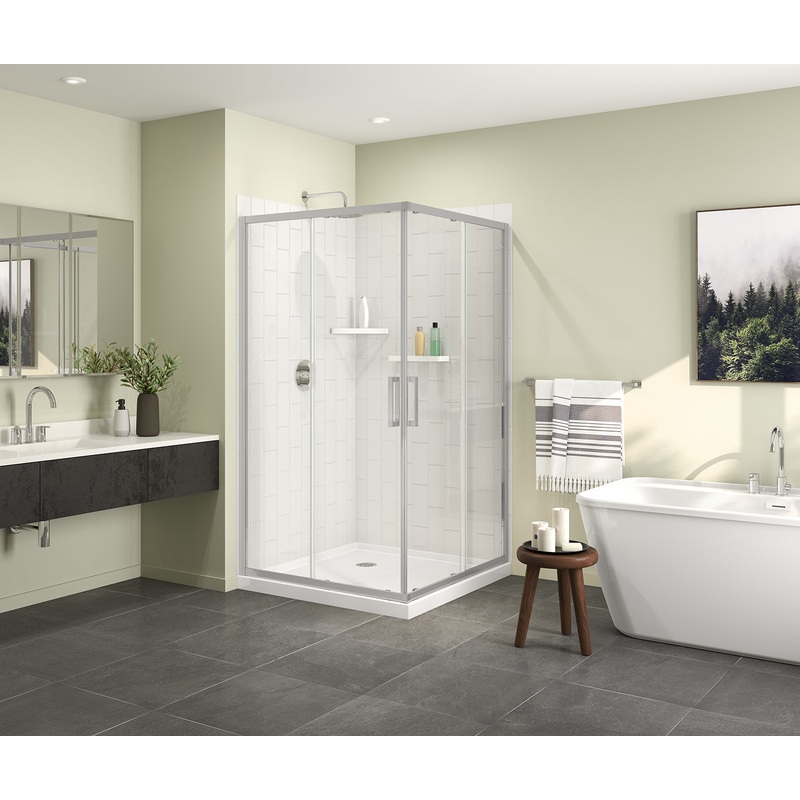 MAAX 107486-900-084-000 Scarlet 42 x 42 Acrylic Corner Drain Shower Kit in White with Clear Glass in Chrome