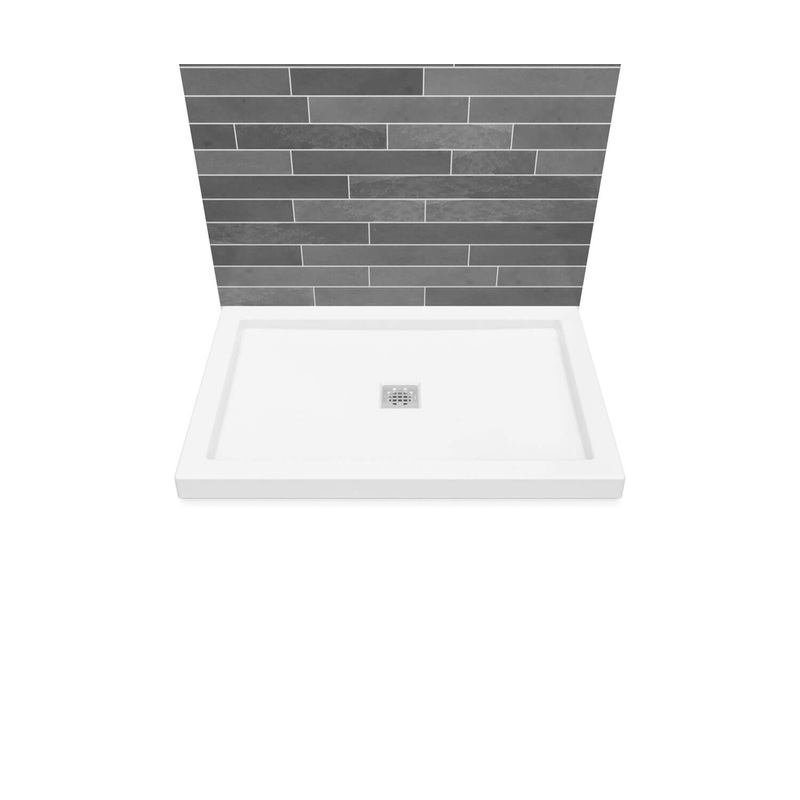MAAX 420002-505-001-100 B3Square 4834 Acrylic Wall Mounted Shower Base in White with Center Drain