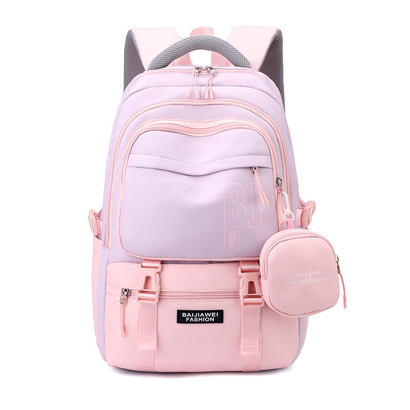 Pink and Purple Large Capacity Student Backpack – Durable Oxford Cloth School Bag with Laptop Compartment & Multiple Pockets