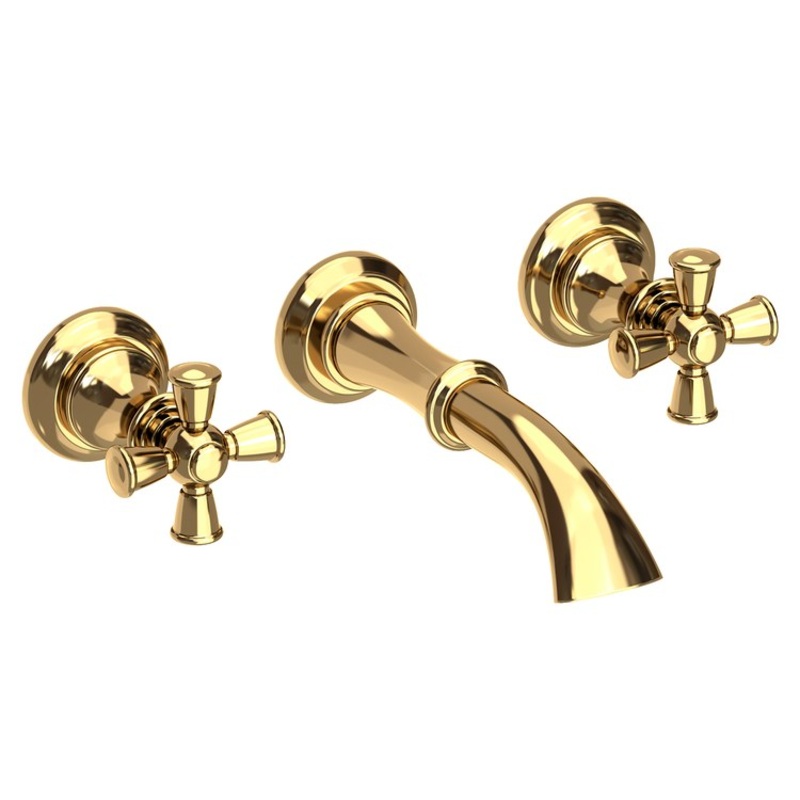 Sutton Two Handle Wall-Mount Bathroom Faucet with Cross Handles – Polished Brass Uncoated