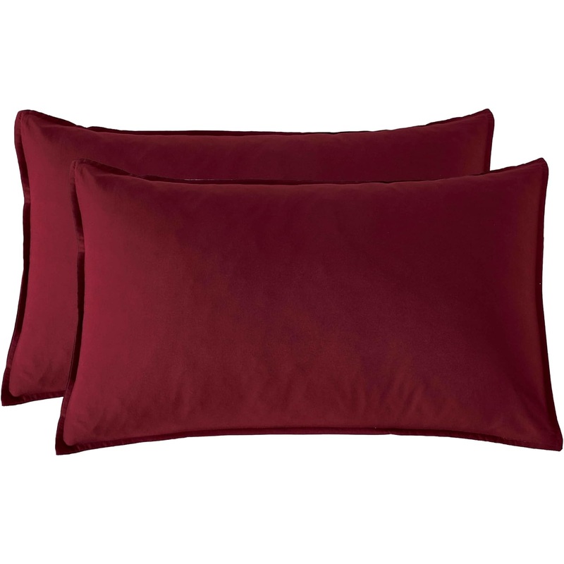 Twin Pack Vintage Washed Microfibre Standard Pillowcase (Burgundy, Standard)